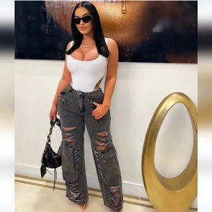 Ripped Cargo Jean - Black